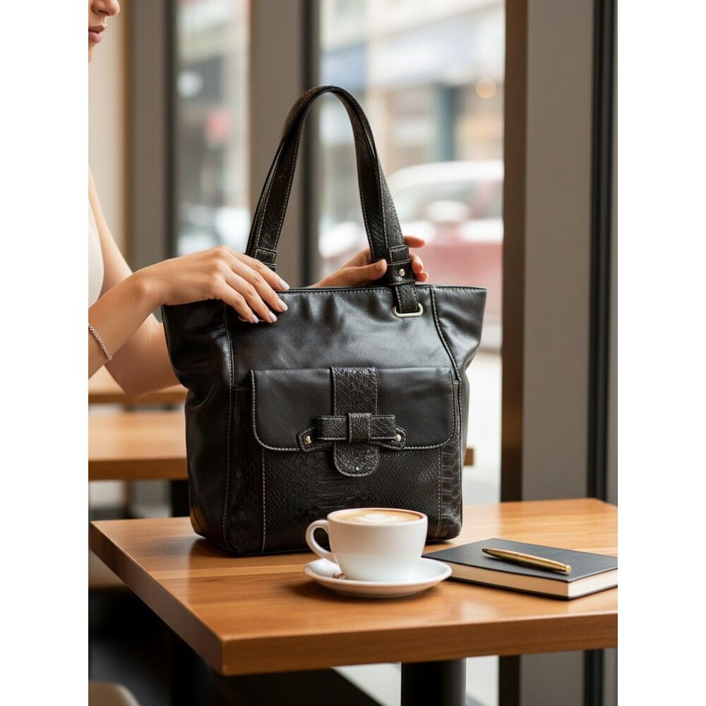 Dexter Black Snakeskin Vinyl Bag Zip Top Shoulder Purse